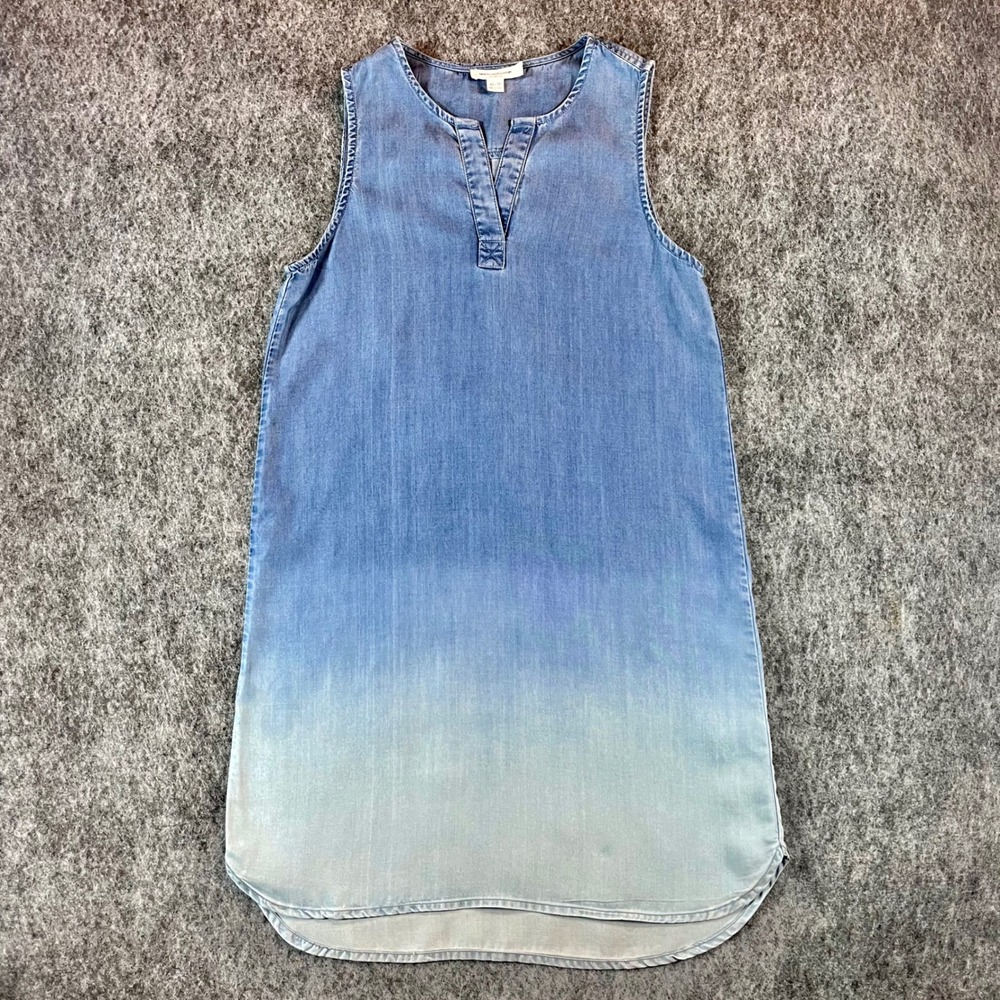 Beach Lunch Lounge Denim Ombre Shift Dress Women XS Blue Sleeveless Tunic Boho